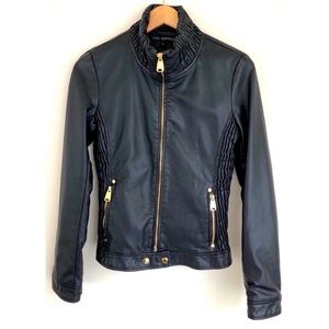 Via Spiga Black Faux Leather Racer Jacket, Size S